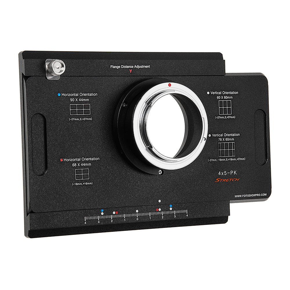 Fotodiox Pro Lens Mount Adapter - Pentax K Mount (PK) D/SLR to Large Format 4x5 View Cameras with a Graflok Rear Standard - Shift / Stitch Adapter