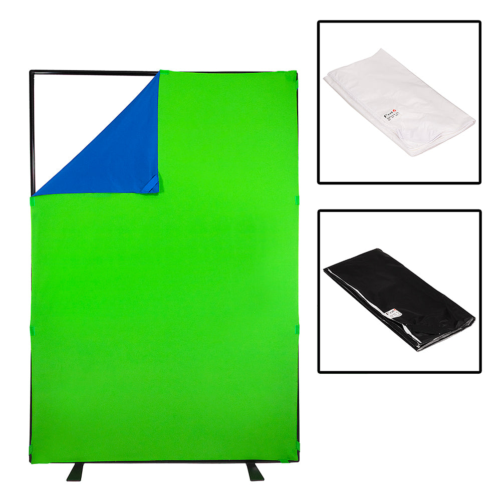 Complete Portable Background Kit - 5x7' w/ 3x Covers (Black/White, Blue/Green & Diffusion) - 5 x 7.4ft (1.5 x 2.1m)
