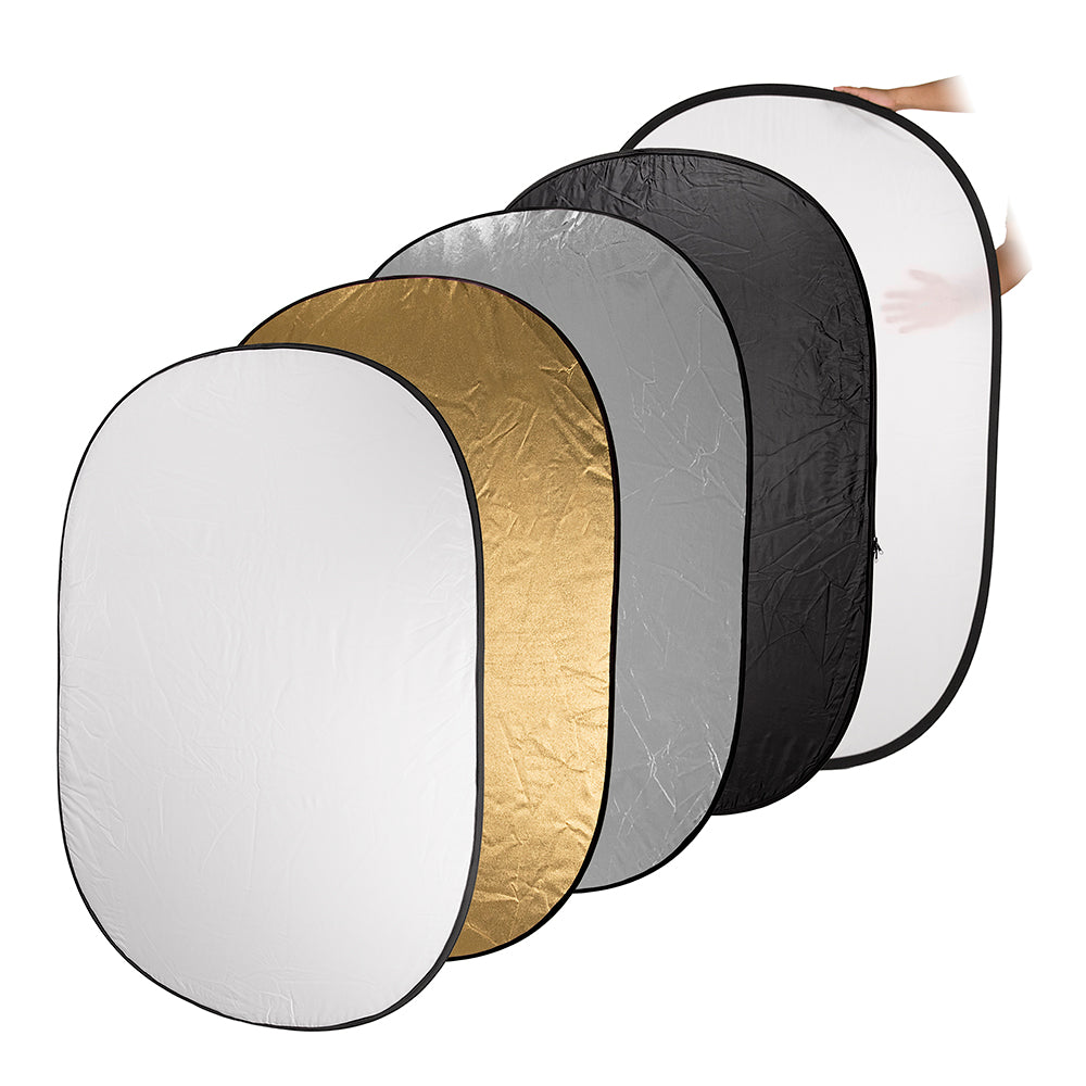 Fotodiox 5-in-1 Reflector Pro, Premium Grade Collapsible Disc, Soft Silver / Gold / Black / White / Diffuser - 5 Size Options