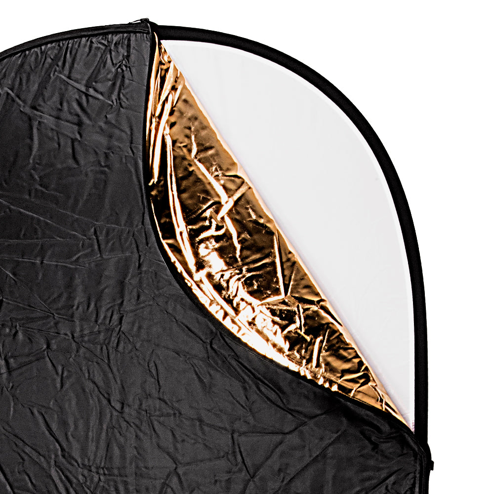 Fotodiox 5-in-1 Reflector Pro, Premium Grade Collapsible Disc, Soft Silver / Gold / Black / White / Diffuser - 5 Size Options