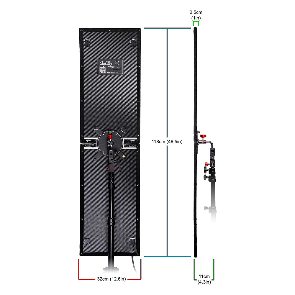 SkyFiller Wings 1x4 200w RGBW+T - Prizmo Edition Folding LED Panel Lighting w/ Flat Softbox and Grid, Includes Upgraded Domed Softbox & Compact 5'6" Light Stand (while supplies last!)