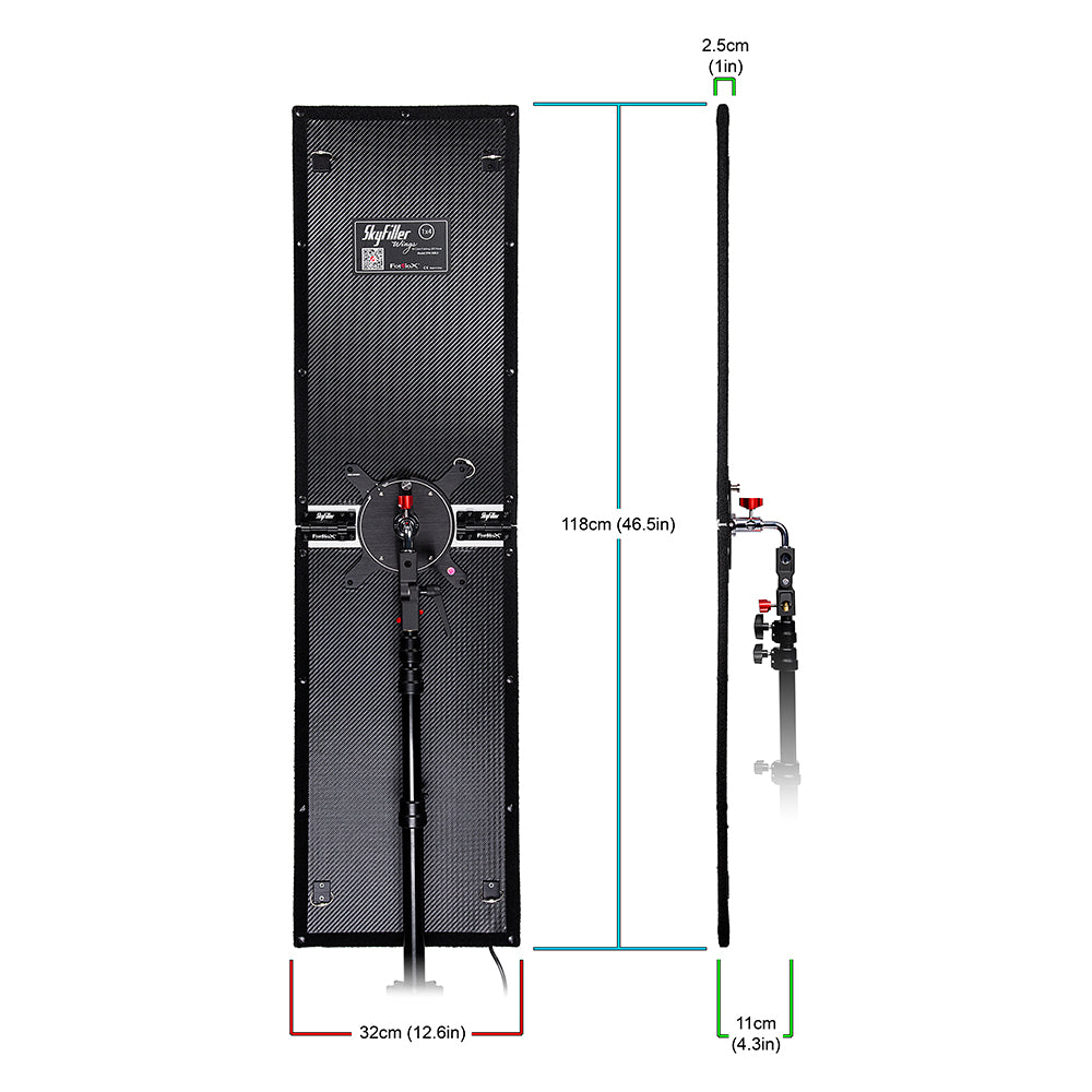 SkyFiller Wings 1x4 200w Bi-Color - Folding LED Panel Lighting w/ Flat Softbox and Grid, Includes Upgraded Domed Softbox & Compact 5'6" Light Stand (while supplies last!)