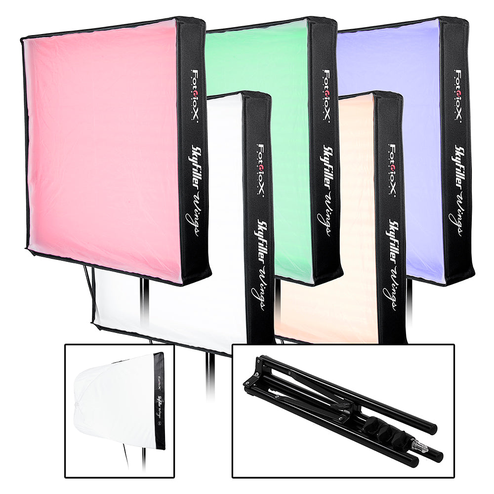 SkyFiller Wings 2x2 200w RGBW+T - Prizmo Edition Folding LED Panel Lighting w/ Flat Softbox and Grid, Includes Upgraded Domed Softbox & Compact 5'6" Light Stand (while supplies last!)