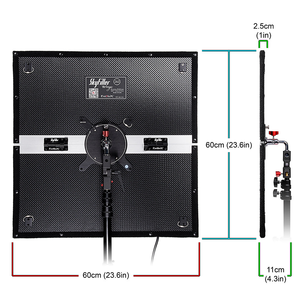 SkyFiller Wings 2x2 200w RGBW+T - Prizmo Edition Folding LED Panel Lighting w/ Flat Softbox and Grid, Includes Upgraded Domed Softbox & Compact 5'6" Light Stand (while supplies last!)