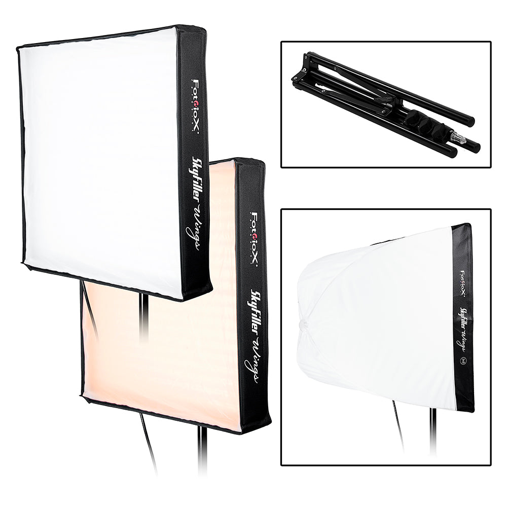 SkyFiller Wings 2x2 200w Bi-Color - Folding LED Panel Lighting w/ Flat Softbox and Grid, Includes Upgraded Domed Softbox & Compact 5'6" Light Stand (while supplies last!)