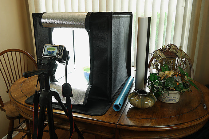 Fotodiox Pro LED Studio-in-a-Box for Table Top Photography - Light Tent w/ Integrated Dimmable LED Lights (Includes Four Background Colors)