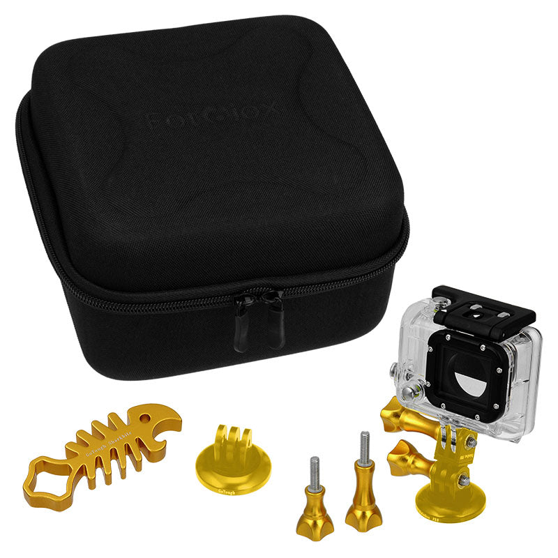 Fotodiox Pro GoTough CamCase Double Kit (choose from 5 colors) - GoTough Travel Case & 8x Accessories (Screws, Extender, Tripod Adapters, Wrench, etc) to Fit Two Hero Cameras - Compatible with all GoPro Style Cameras with the 2-Prong Mounting System