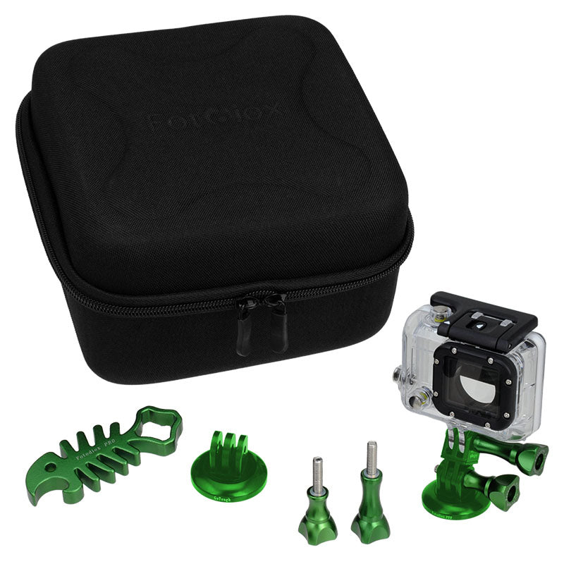 Fotodiox Pro GoTough CamCase Double Kit (choose from 5 colors) - GoTough Travel Case & 8x Accessories (Screws, Extender, Tripod Adapters, Wrench, etc) to Fit Two Hero Cameras - Compatible with all GoPro Style Cameras with the 2-Prong Mounting System