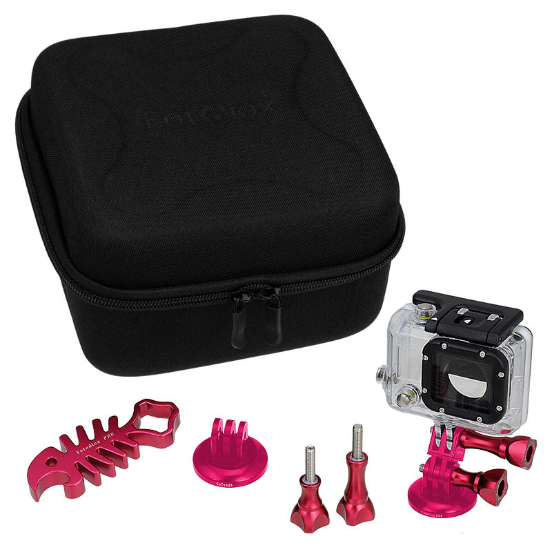 Fotodiox Pro GoTough CamCase Double Kit (choose from 5 colors) - GoTough Travel Case & 8x Accessories (Screws, Extender, Tripod Adapters, Wrench, etc) to Fit Two Hero Cameras - Compatible with all GoPro Style Cameras with the 2-Prong Mounting System