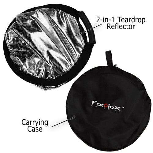 Fotodiox 2-in-1 Collapsible Teardrop Reflector Disc - Silver / Gold - 3 Size Options