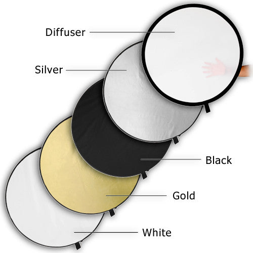 Fotodiox 22" 5-in-1 Reflector Pro, Premium Grade Collapsible Disc, Soft Silver/Gold/Black/White/Diffuser