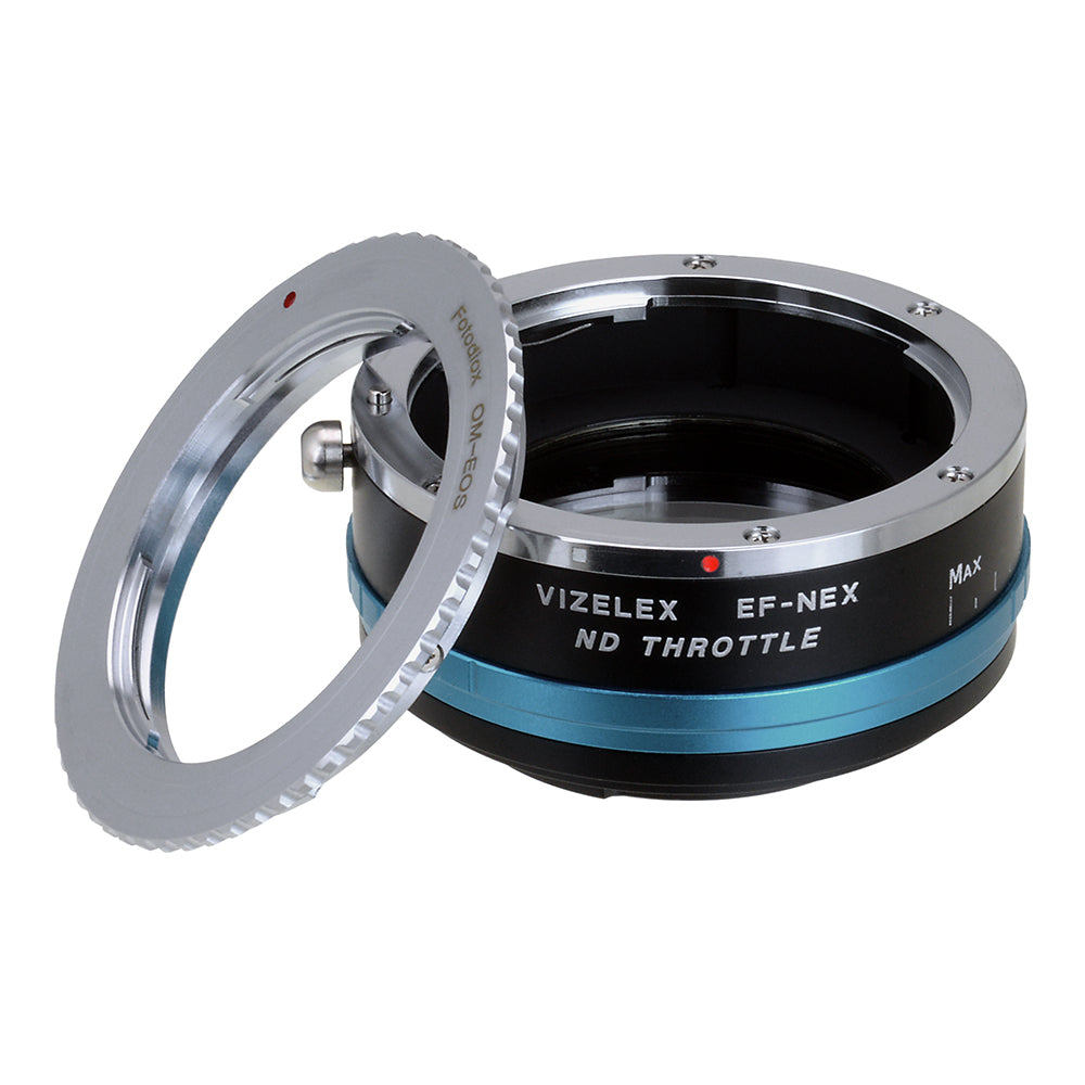 Vizelex ND Throttle Lens Mount Double Adapter - Olympus Zuiko (OM) 35mm SLR Lens to Sony Alpha E-Mount Mirrorless Camera Body with Built-In Variable ND Filter (2 to 8 Stops)