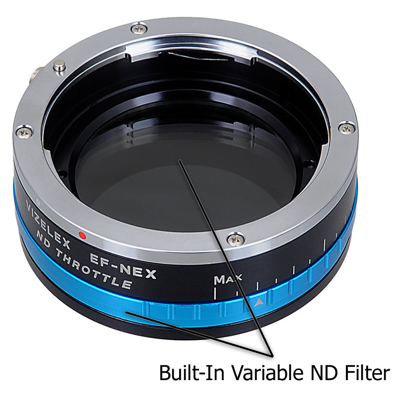 Vizelex ND Throttle Lens Mount Double Adapter - Olympus Zuiko (OM) 35mm SLR Lens to Sony Alpha E-Mount Mirrorless Camera Body with Built-In Variable ND Filter (2 to 8 Stops)