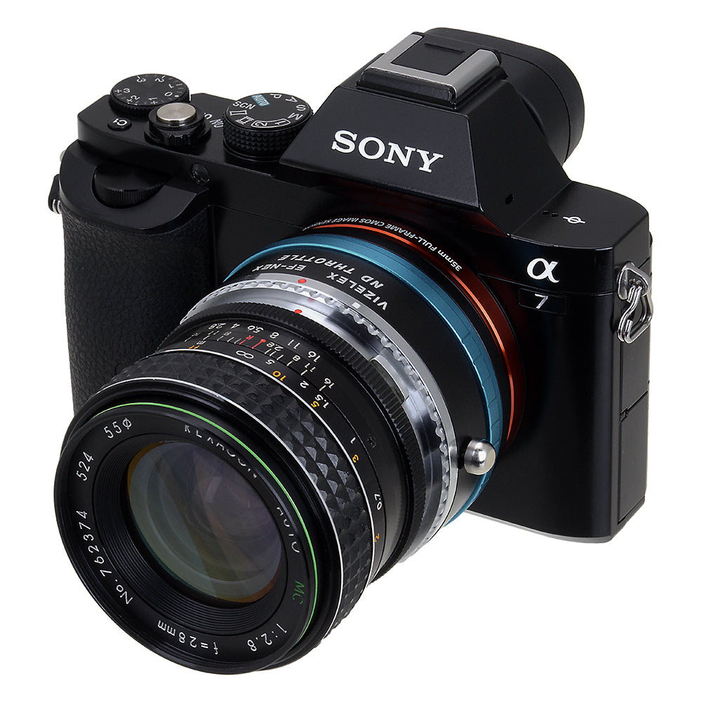 Vizelex ND Throttle Lens Mount Double Adapter - Olympus Zuiko (OM) 35mm SLR Lens to Sony Alpha E-Mount Mirrorless Camera Body with Built-In Variable ND Filter (2 to 8 Stops)
