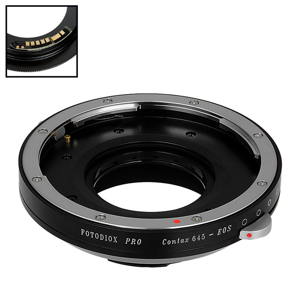 Fotodiox Pro Lens Mount Adapter Compatible with Contax 645 (C645) Mount Lenses to Canon EOS (EF, EF-S) Mount SLR Camera Body - with Generation v10 Focus Confirmation Chip and Built-In Aperture Iris