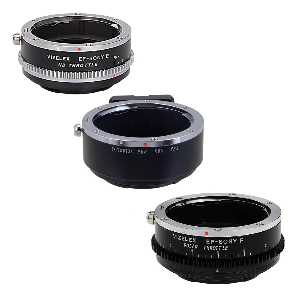 Fotodiox PRO Lens Adapter Field Kit Compatible with Canon EOS (EF / EF-S) D/SLR Lenses to Sony Alpha E-Mount Mirrorless Cameras Includes Three Premium Grade Adapters - PRO, ND Throttle, and Polar Throttle Kit