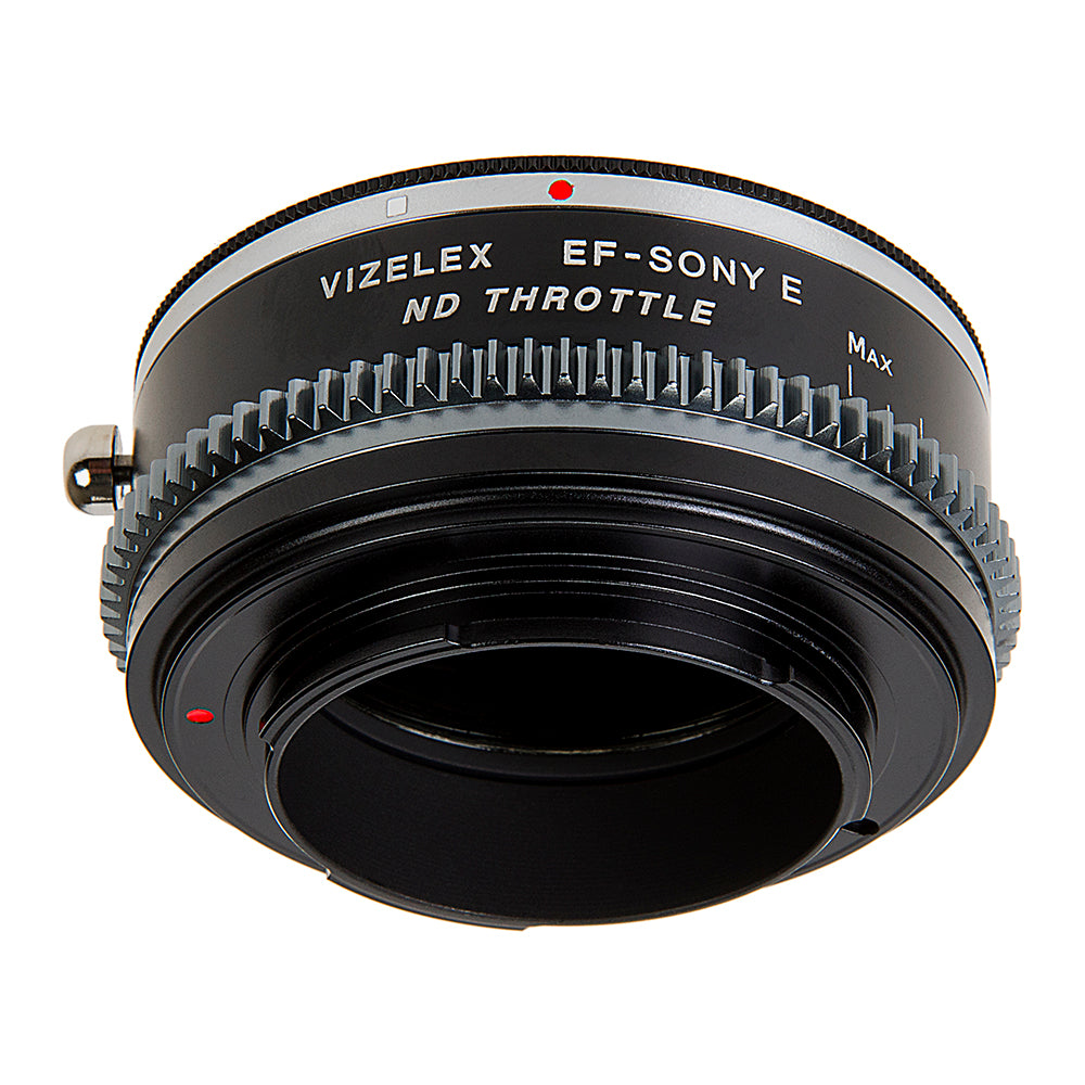 Vizelex Cine ND Throttle Lens Mount Double Adapter - M42 Type 1 & 2 (42mm x1 Screw Mount) & Canon EOS (EF, EF-S) Mount Lenses to Sony Alpha E-Mount Mirrorless Camera Body with Built-In Variable ND Filter (2 to 8 Stops)