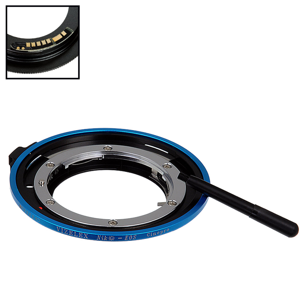 Fotodiox Pro Lens Mount Cine Adapter Compatible with Nikon Nikkor F Mount G-Type D/SLR Lens to Canon EOS (EF, EF-S) Mount SLR Camera Body - with Generation v10 Focus Confirmation Chip and Built-In Aperture Control Handle