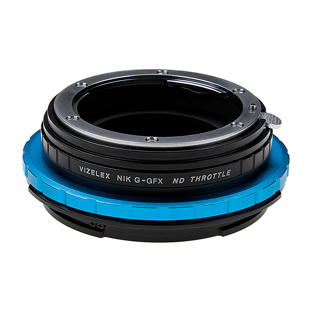 Vizelex ND Throttle Lens Mount Adapter - Nikon Nikkor F Mount G-Type D/SLR Lens to Fujifilm Fuji G-Mount GFX Mirrorless Camera Body with Built-In Variable ND Filter (2 to 8 Stops)