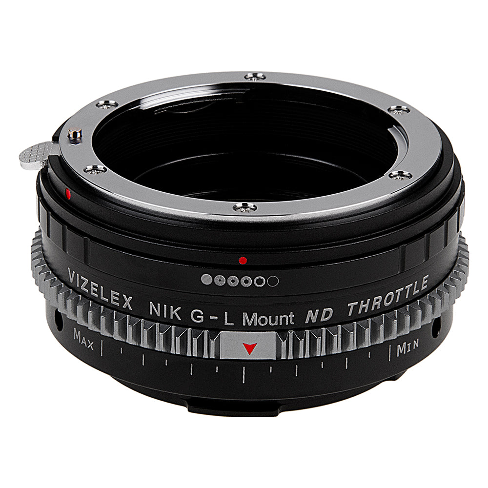 Vizelex ND Throttle Lens Adapter - Compatible with Nikon F Mount G-Type D/SLR Lens to Select L-Mount Alliance Mirrorless Cameras with Built-In Variable ND Filter (2 to 8 Stops)