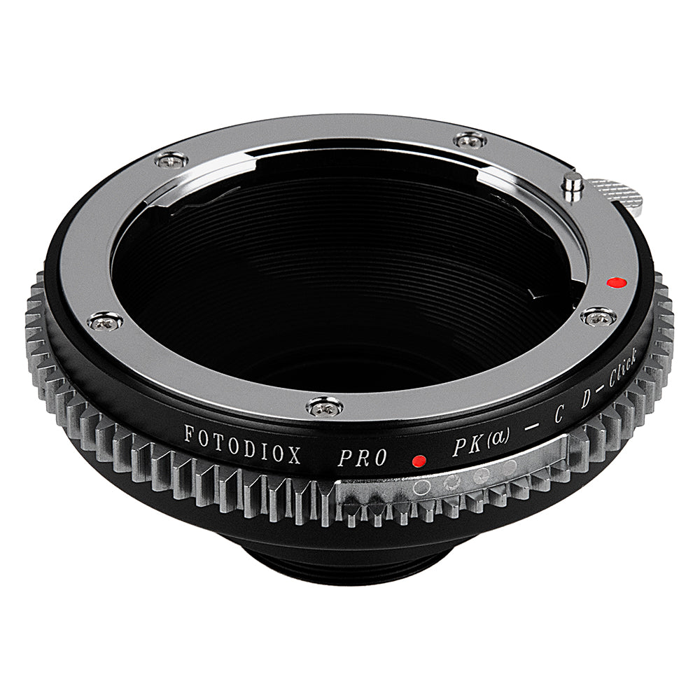 Fotodiox Pro Lens Adapter - Compatible with Pentax K Auto Focus Mount (PK AF) Lenses to C-Mount (1" Screw Mount) Cine & CCTV Cameras with Built-In De-Clicked Aperture Control Dial