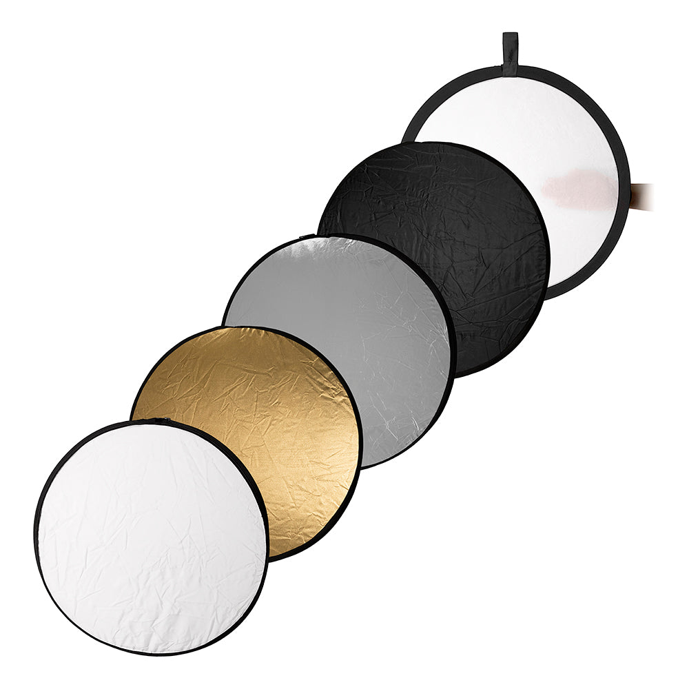 Fotodiox 5-in-1 Reflector Pro, Premium Grade Collapsible Disc, Soft Silver / Gold / Black / White / Diffuser