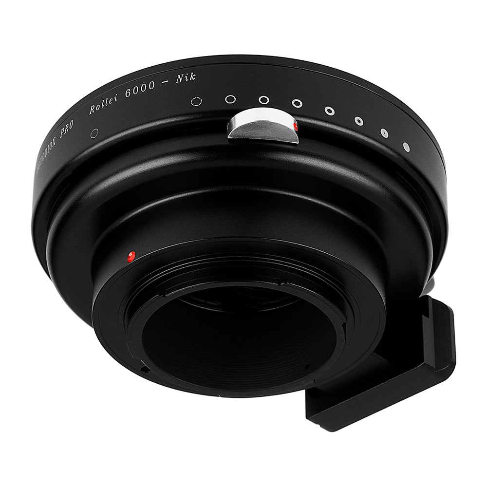 Fotodiox Pro Lens Mount Adapter - Rollei 6000 (Rolleiflex) Series Lenses to Nikon F Mount SLR Camera Body with Built-In Aperture Iris