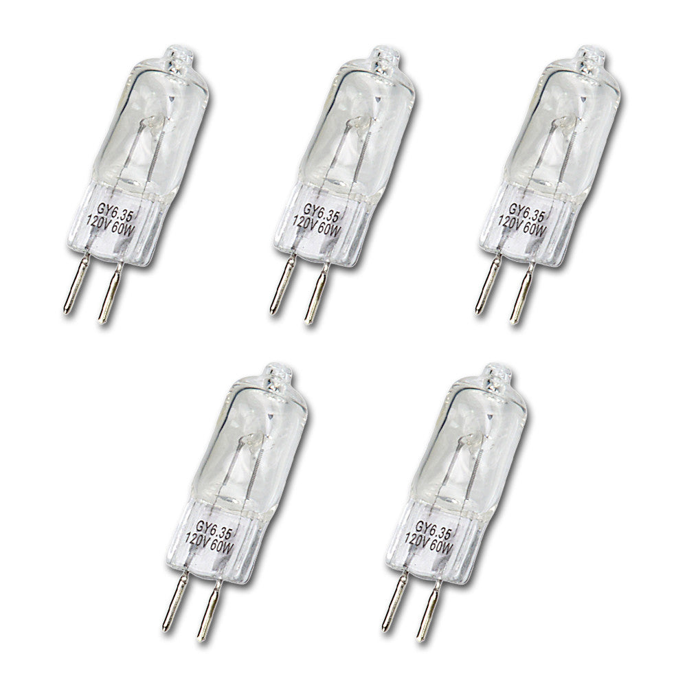 Set of 5 Replacement Modeling Bulbs - 5x JCD Type 60w 120v GY6.35 (2-Pin Base) Clear Halogen Light Bulbs