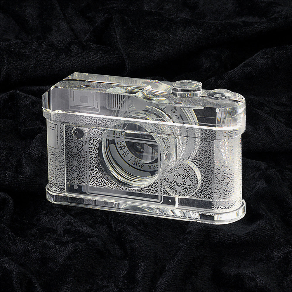 Fotodiox Crystal Camera - 2/3 Sized Replica of Leica M9 Camera w/ Summicron 28mm f/2 Lens; Paperweight, Book Shelf, Bookends