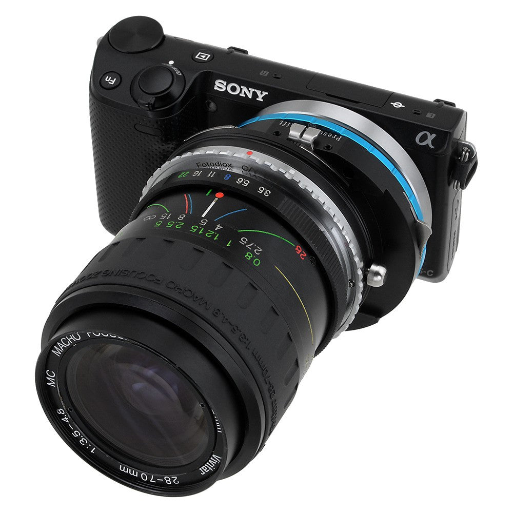 Fotodiox Pro Lens Mount Shift Adapter - Contax/Yashica (CY) SLR Lens to Sony Alpha E-Mount Mirrorless Camera Body
