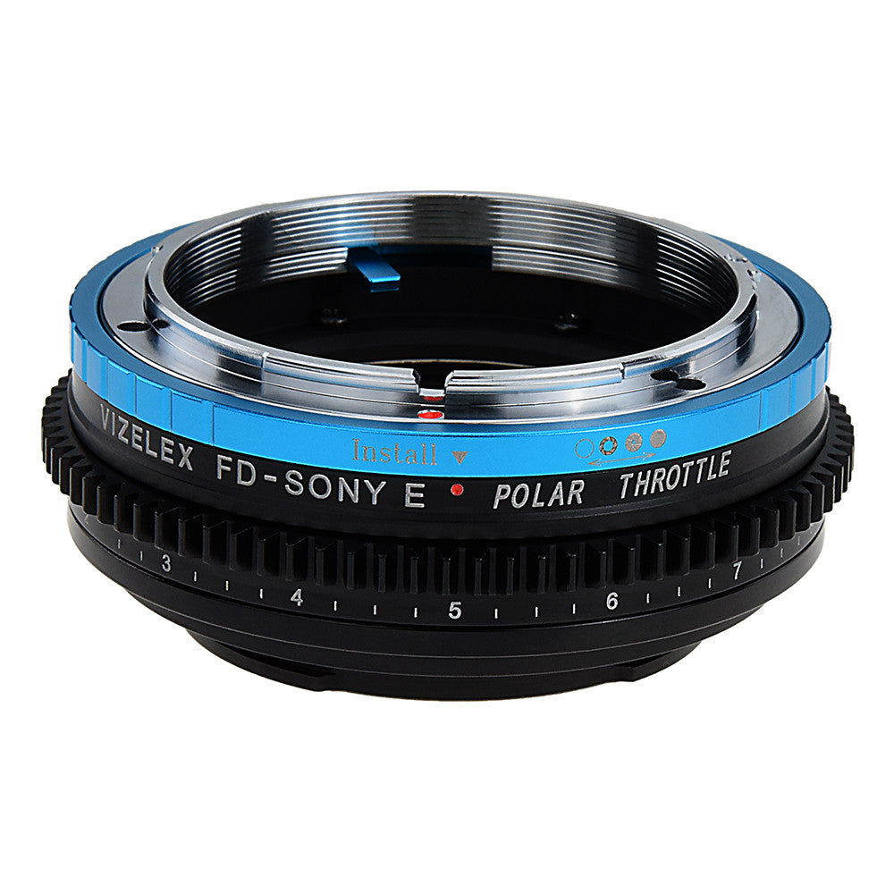 Vizelex Polar Throttle Lens Mount Adapter - Canon FD & FL 35mm SLR lens to Sony Alpha E-Mount Mirrorless Camera Body with Built-In Circular Polarizing Filter