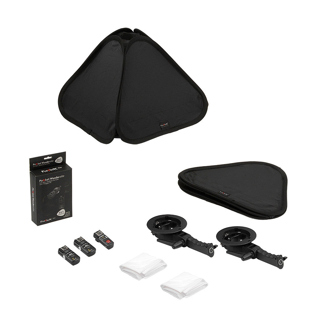 Fotodiox Pro Foldable Softbox Kit with Handled Flash / Speedlight Bracket, Remote Radio Trigger for both Speedlights and Bowens Mount Light Modifiers