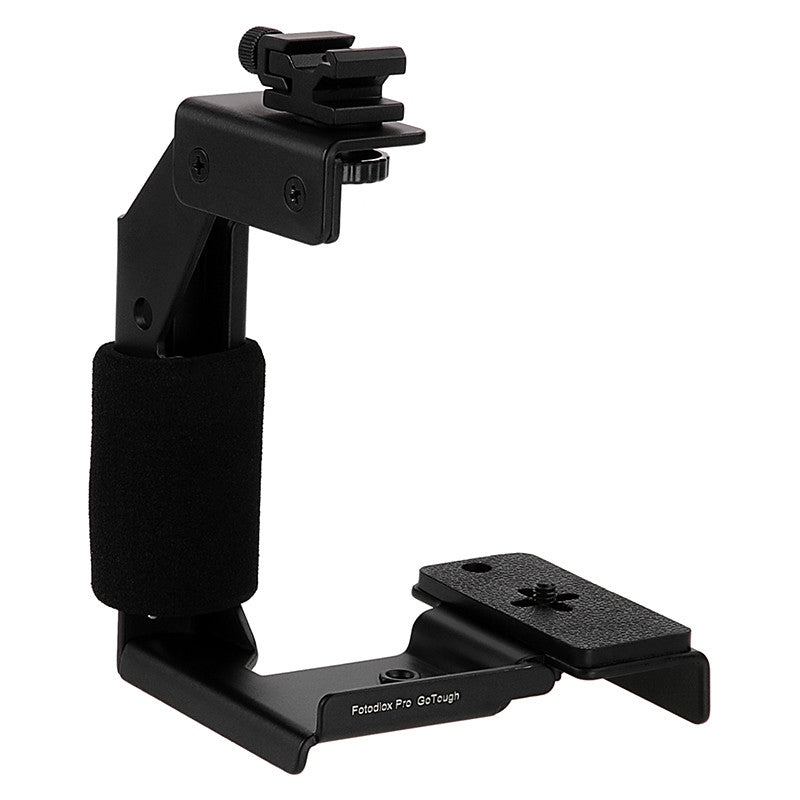 Fotodiox Pro GoTough Grip and QR Mount - Black Aluminum Camera Light Bracket, Action Grip with QR Base Mount for GoPro HERO Mounting Buckle System