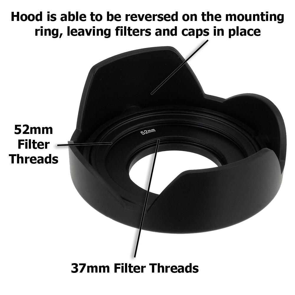 Fotodiox Reversible Lens Hood Kit for Olympus M.Zuiko Digital ED 14-42mm f/3.5-5.6 EZ Kit Lens, Reversible Tulip Flower Hood w/Cap f/MFT Kit Lenses