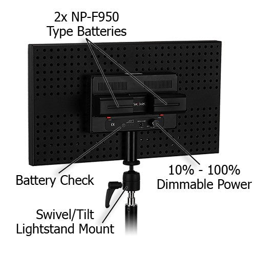 Fotodiox Pro LED-876A, Professional 876-LED Dimmable Photo/Video Light Kit with included batteries and charger **Clearance**