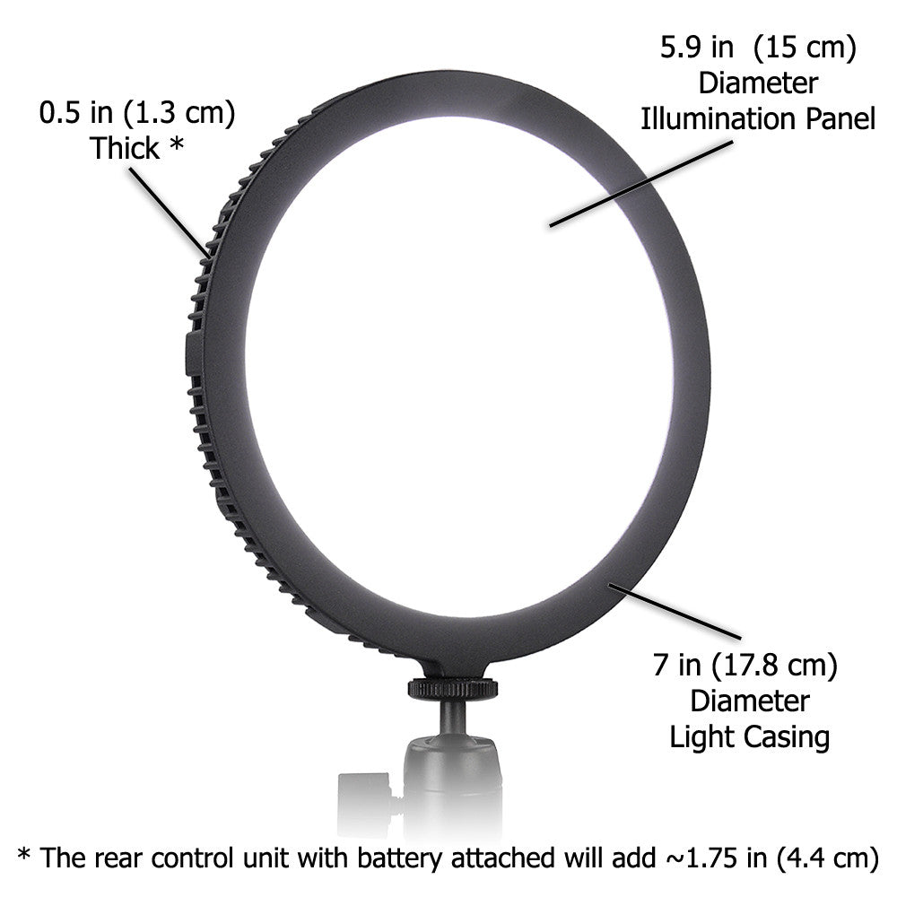 Fotodiox Pro FlapJack LED Edge Light C-200R - 7-Inch Round Ultrathin, Ultrabright Professional Daylight LED Dimmable Photo/Video Light Kit with Case, Battery and Charger