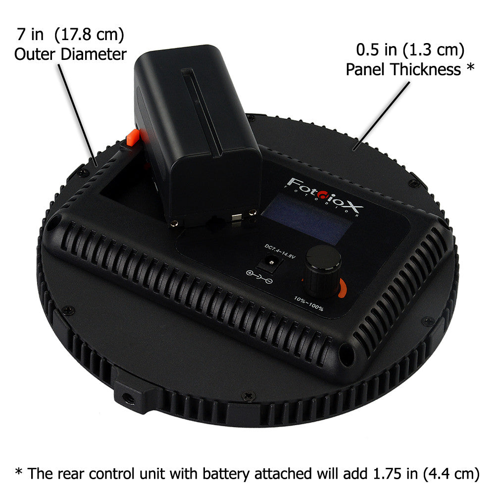 Fotodiox Pro FlapJack LED Edge Light C-200R - 7-Inch Round Ultrathin, Ultrabright Professional Daylight LED Dimmable Photo/Video Light Kit with Case, Battery and Charger