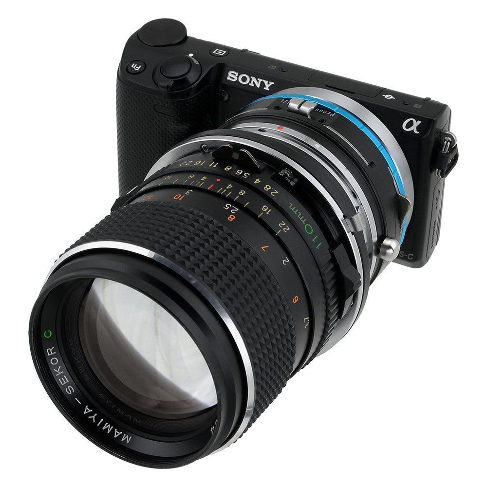 Fotodiox Pro Lens Mount Shift Double Adapter - Mamiya 645 (M645) Mount Lenses to Sony Alpha E-Mount Mirrorless Camera Body
