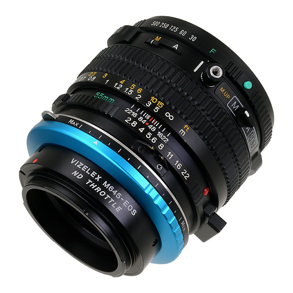 Vizelex ND Throttle Lens Mount Adapter - Mamiya 645 (M645) Mount Lenses to Canon EOS (EF, EF-S) Mount SLR Camera Body with Built-In Variable ND Filter (2 to 8 Stops)