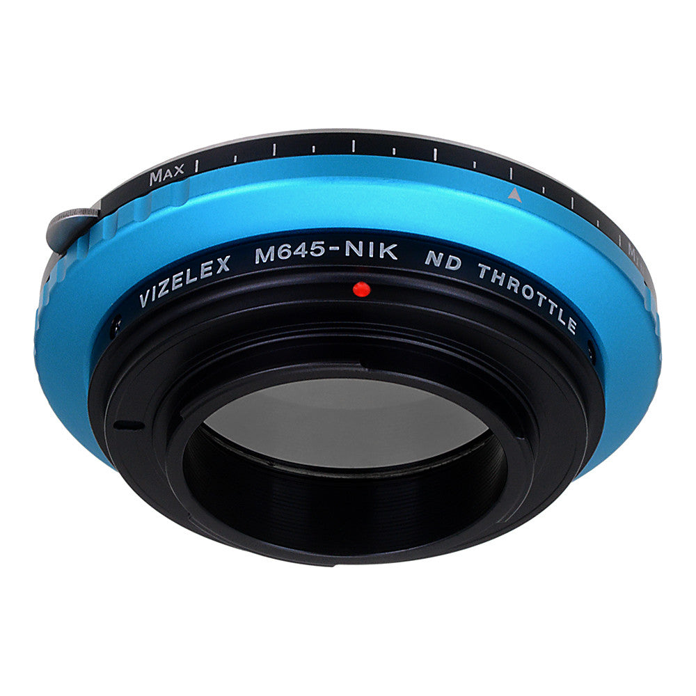 Vizelex ND Throttle Lens Mount Adapter - Mamiya 645 (M645) Mount Lenses to Nikon F Mount SLR Camera Body with Built-In Variable ND Filter (2 to 8 Stops)