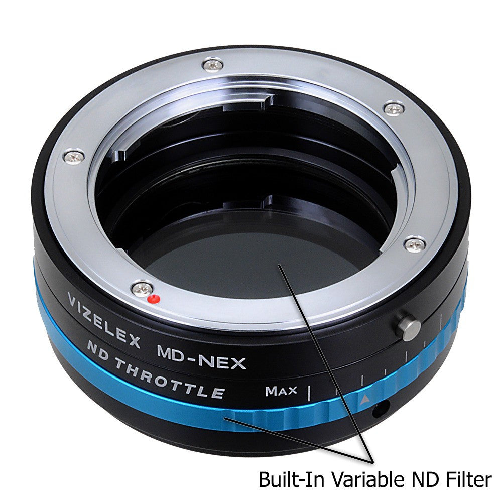 Vizelex ND Throttle Lens Mount Adapter - Minolta Rokkor (SR / MD / MC) SLR Lens to Sony Alpha E-Mount Mirrorless Camera Body with Built-In Variable ND Filter (2 to 8 Stops)