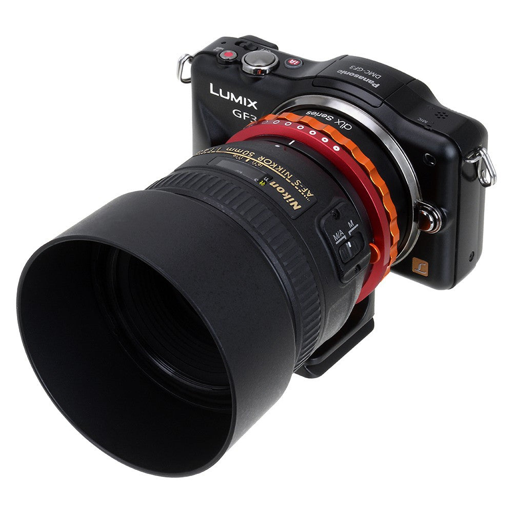Fotodiox DLX Lens Mount Adapter - Nikon Nikkor F Mount G-Type D/SLR Lens to Micro Four Thirds (MFT, M4/3) Mount Mirrorless Camera Body, with Long-Throw De-Clicked Aperture Control