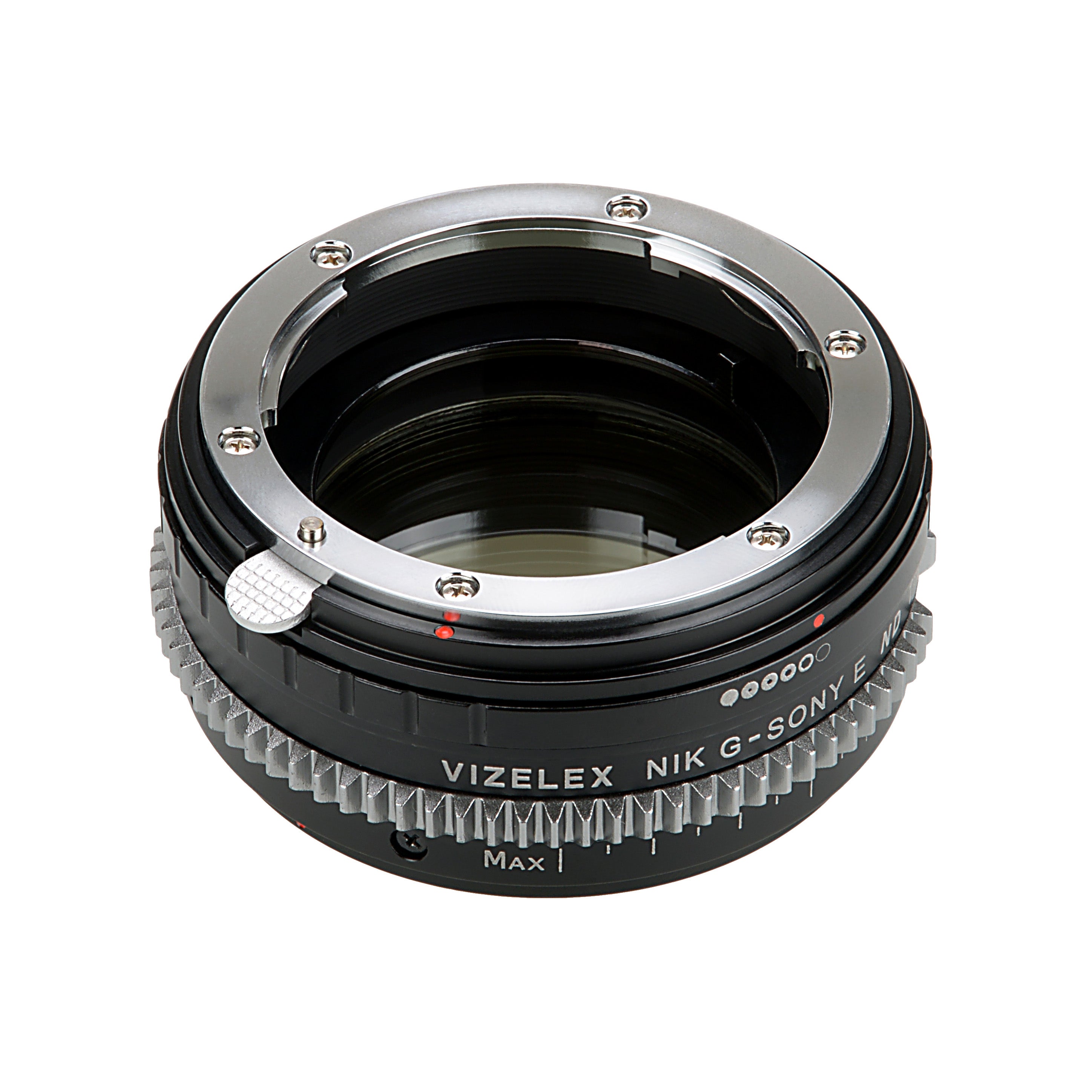 Vizelex Cine ND Throttle Lens Mount Adapter - Nikon Nikkor F Mount G-Type D/SLR Lens to Sony Alpha E-Mount Mirrorless Camera Body with Built-In Variable ND Filter (2 to 8 Stops)