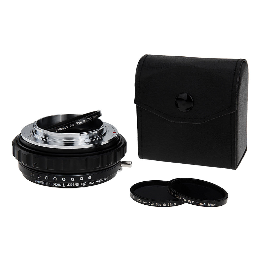 Fotodiox DLX Stretch Lens Mount Adapter - Nikon Nikkor F Mount G-Type D/SLR Lens to Sony Alpha E-Mount Mirrorless Camera Body with Macro Focusing Helicoid and Magnetic Drop-In Filters