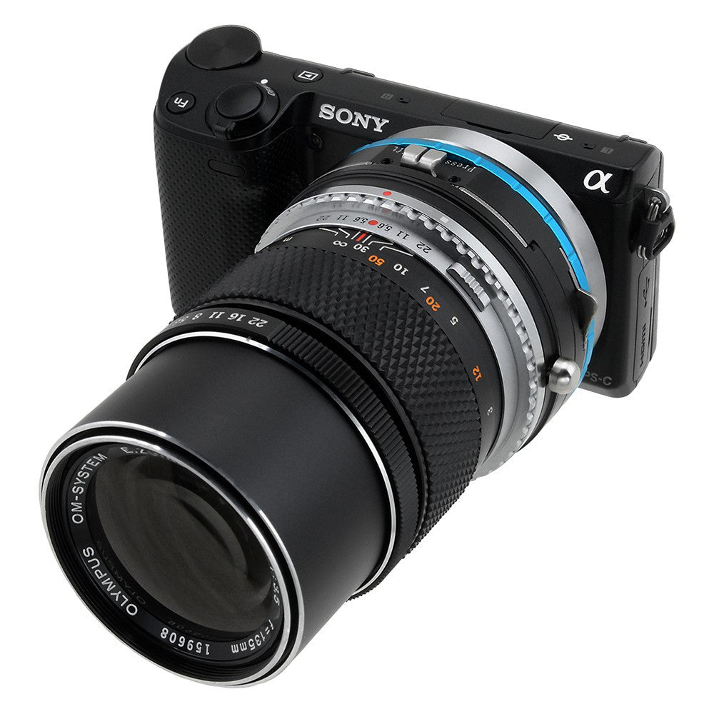 Fotodiox Pro Lens Mount Shift Adapter - Olympus Zuiko (OM) 35mm SLR Lens to Sony Alpha E-Mount Mirrorless Camera Body