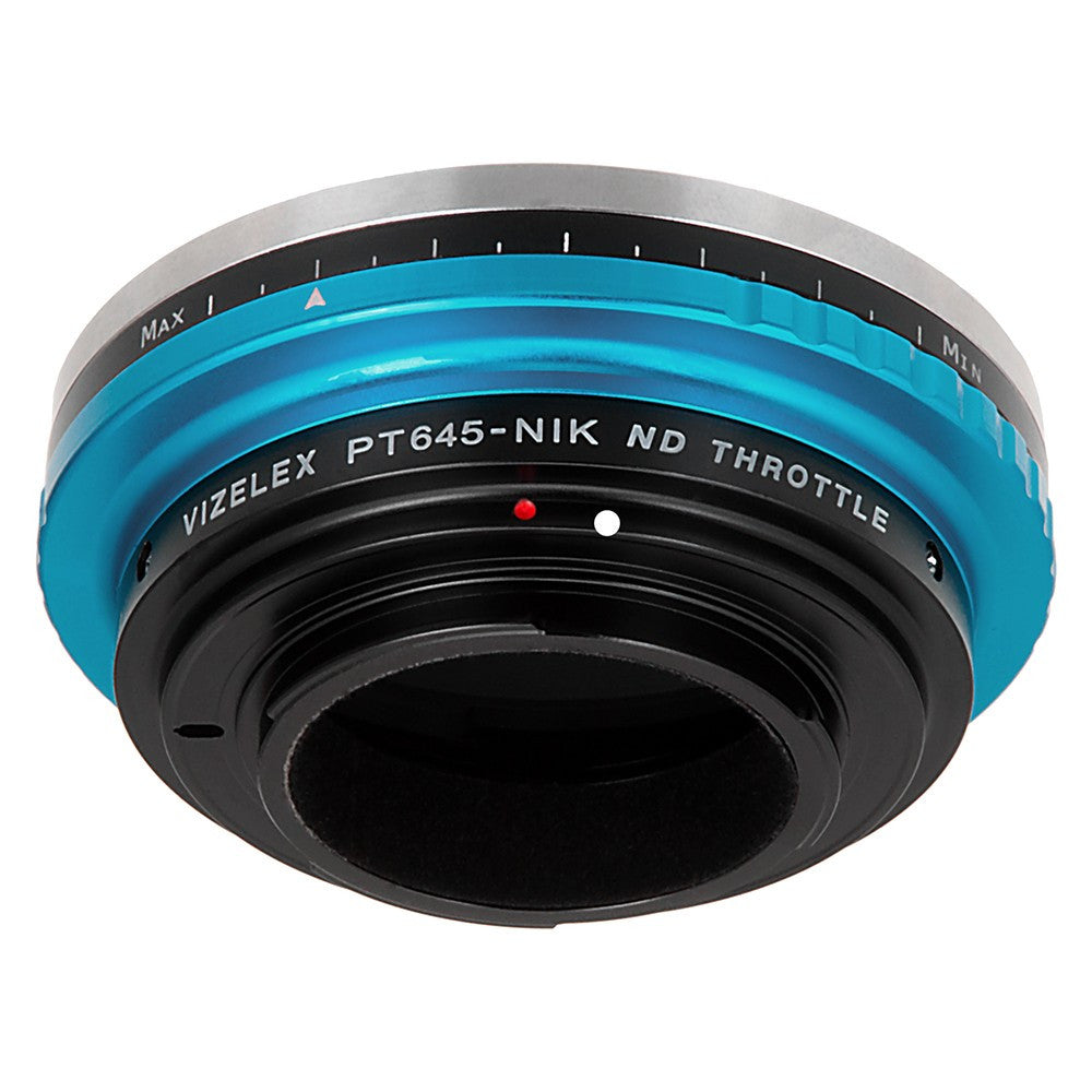 Vizelex ND Throttle Lens Mount Adapter - Pentax 645 (P645) Mount SLR Lens to Nikon F Mount SLR Camera Body with Built-In Variable ND Filter (2 to 8 Stops)