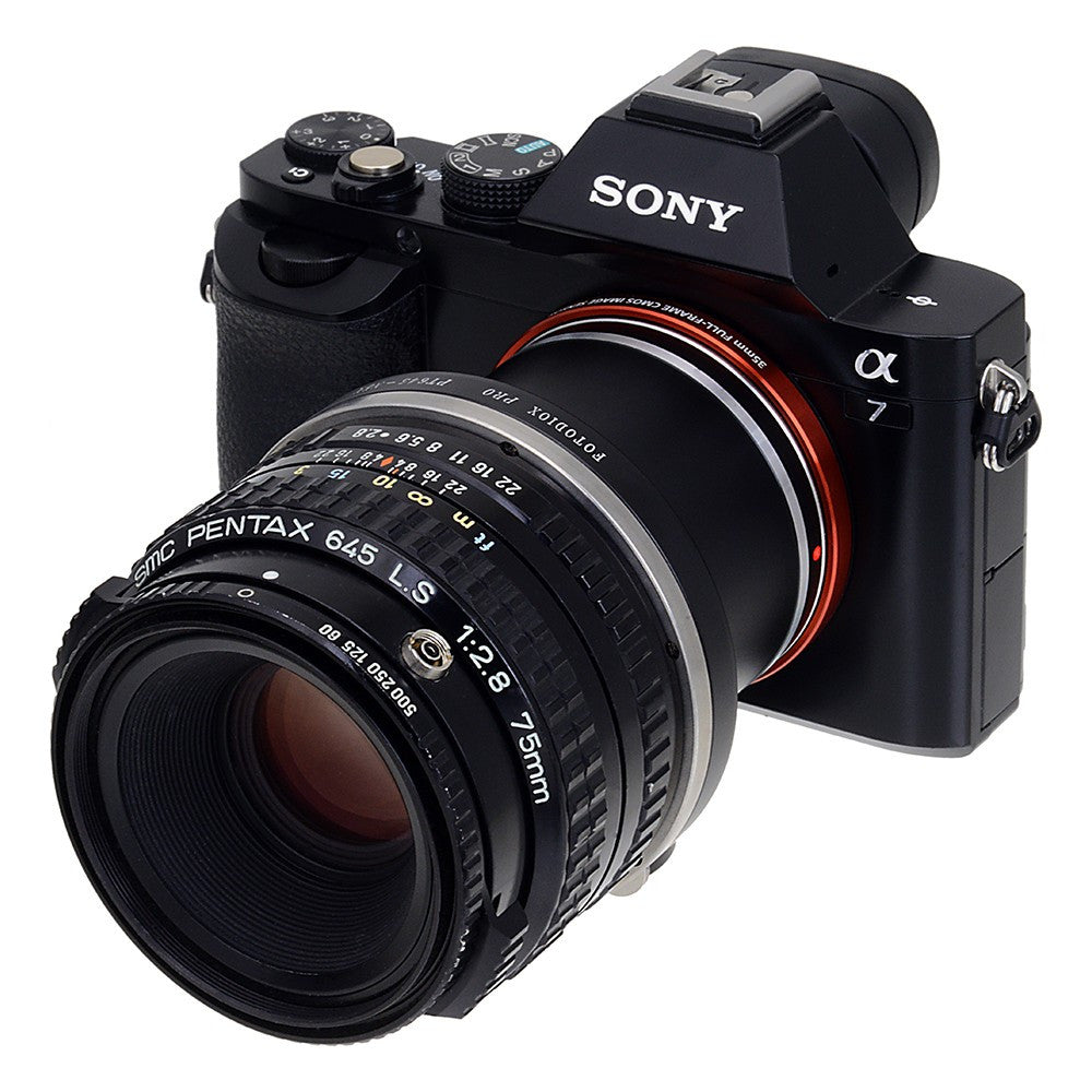 Fotodiox Pro Lens Mount Adapter - Pentax 645 (P645) Mount SLR Lens to Sony Alpha E-Mount Mirrorless Camera Body