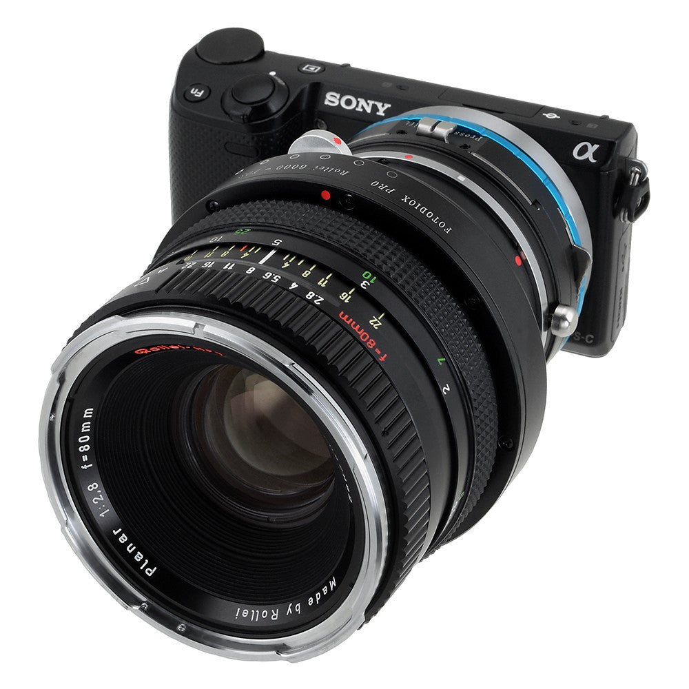 Fotodiox Pro Lens Mount Shift Double Adapter - Rollei 6000 (Rolleiflex) Series and Canon EOS (EF / EF-S) D/SLR Lenses to Sony Alpha E-Mount Mirrorless Camera Body