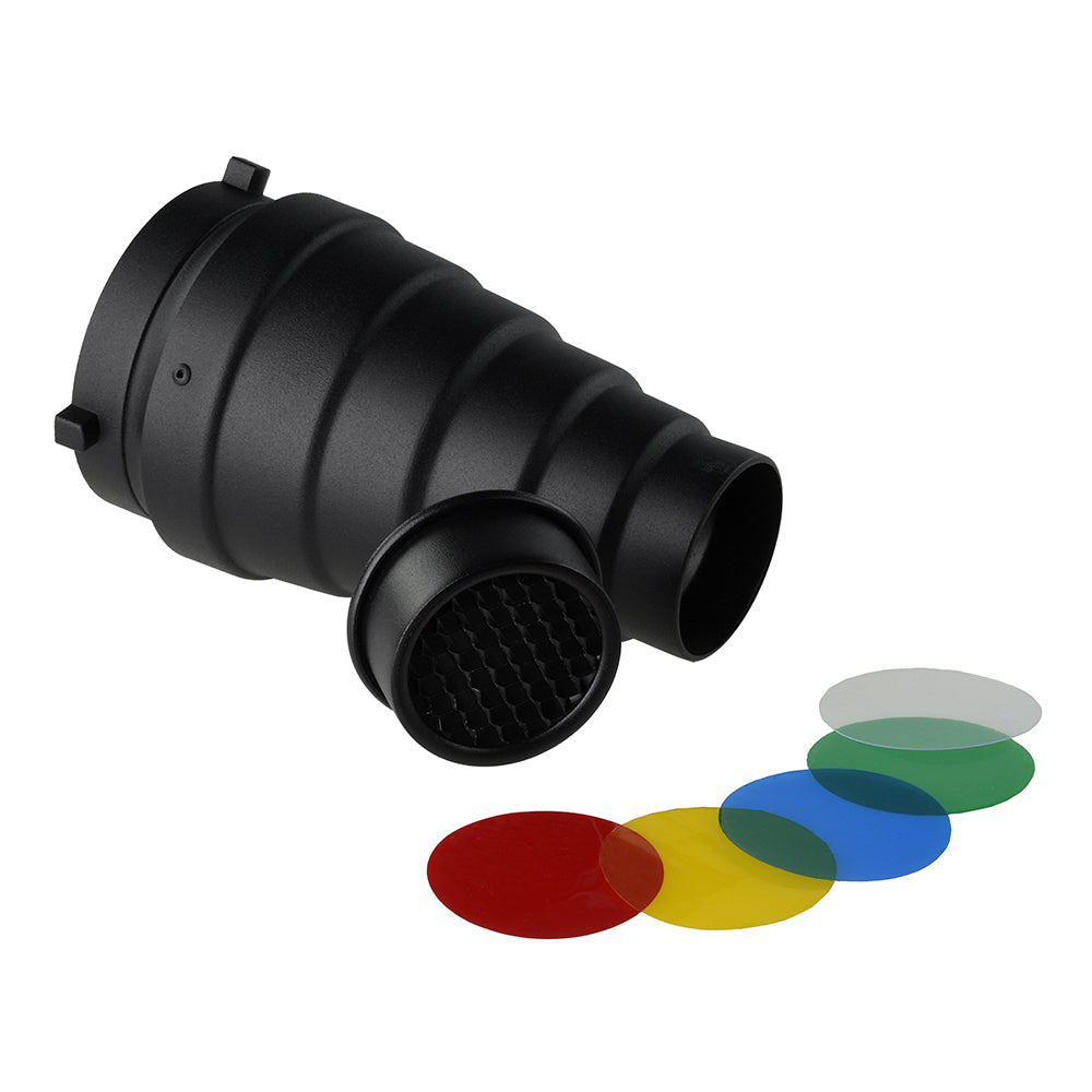 Fotodiox Snoot with 20 Degree Grid and 4 Color Gels for Bowens & Calumet Travelite Strobe Lights