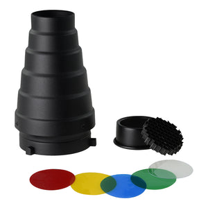 Fotodiox Snoot with 20 Degree Grid and 4 Color Gels for Bowens & Calumet Travelite Strobe Lights